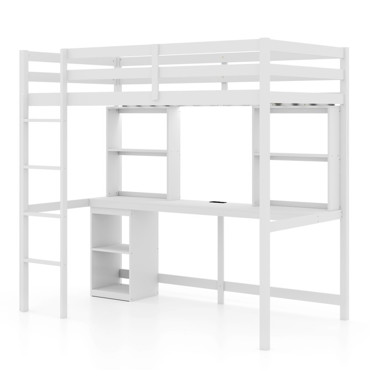Twin Loft Bed with LED Light and Desk No Box Spring Needed - Gallery View 1 of 13
